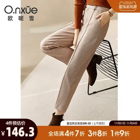 欧昵雪2023秋冬新款呢子保暖九分烟管裤女中腰直筒通勤职场休闲裤商品大图