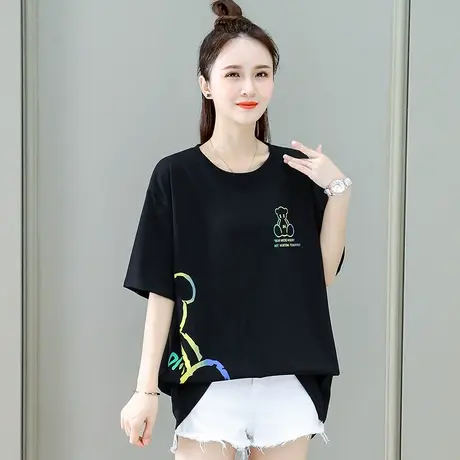 宽松遮臀T恤女纯棉夏装薄款2022时尚韩版大码女装中长款体恤衫ins图片