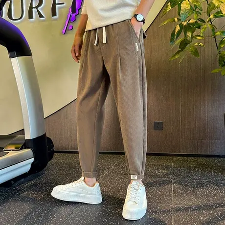 秋冬款灯芯绒休闲裤男纯色休闲小众宽松束脚男裤2023宽松哈伦卫裤图片