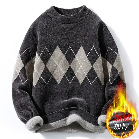 一体绒半高圆领毛衣男士2022冬季新款加厚潮流保暖休闲针织衫线衣商品大图