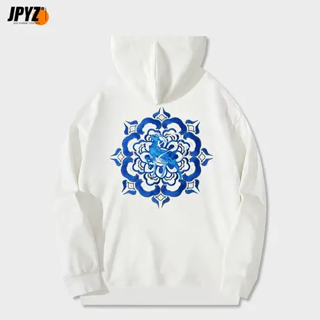 国潮连帽卫衣男2022新款秋冬季麋鹿刺绣帽衫套头上衣潮流宽松外套商品大图