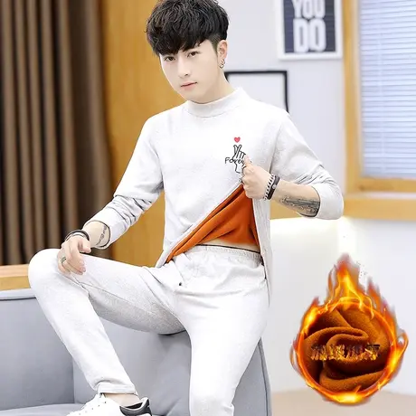 男士冬季保暖内衣加绒加厚青少年学生秋衣秋裤两件套防寒打底套装商品大图