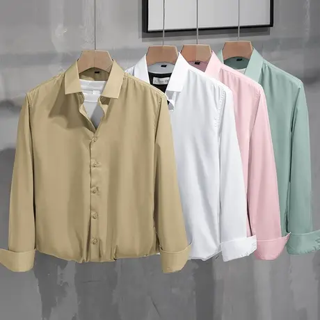 衬衫男长袖2024新款春秋免烫抗皱休闲衬衣商务正装高级感修身寸衫图片