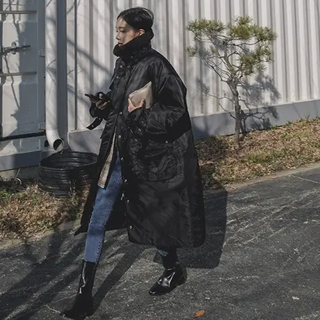 冬装中长款棉衣女冬季新款韩版宽松大码保暖羊羔毛领羽绒棉服棉袄商品大图