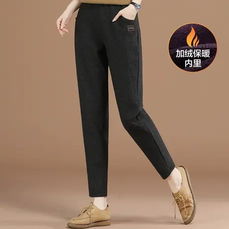 韩潮袭人松紧腰宽松加绒休闲裤女2023冬季新款百搭显瘦哈伦卫裤子图片