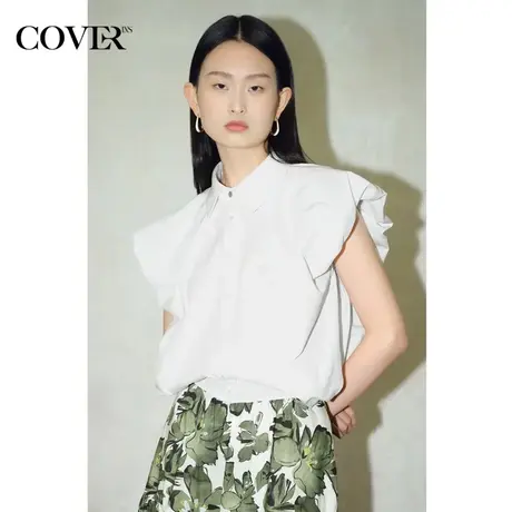 COVER夏季宽肩棉质混纺盐缩衬衫商品大图