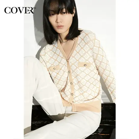 COVER夏季菱格纹提花小香风冰丝上衣商品大图