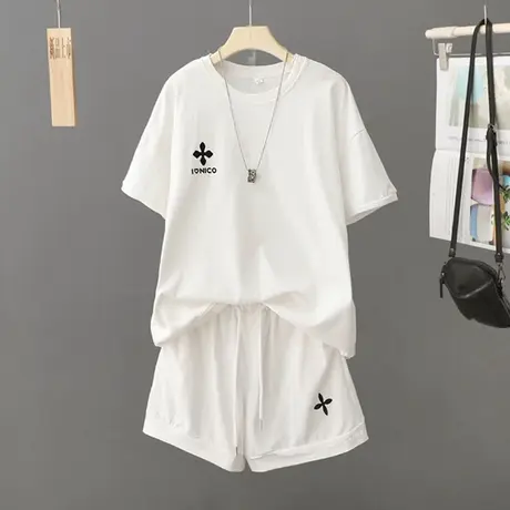 夏季休闲套装女短袖2023新款宽松学生运动套装短袖上衣短裤两件套图片