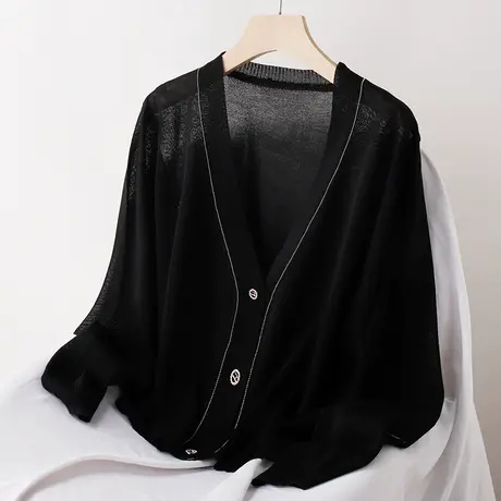冰丝针织开衫女薄款春夏季长袖空调衫防晒衣宽松短款外搭披肩韩风图片