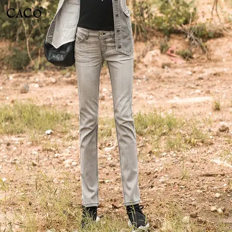 烟灰色小直筒牛仔裤女长裤修身显瘦2025春中高腰大码塑型烟管裤商品大图