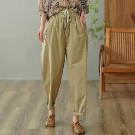 dza 高腰显瘦纯棉休闲裤女2023夏季薄款九分直筒裤宽松百搭哈伦裤图片