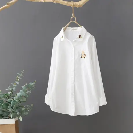 衬衣女心机上衣纯棉白衬衫短款长袖文艺精美刺绣春装百搭上衣女装商品大图
