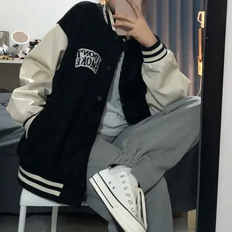 运动外套女2021新款春秋小香风上衣开衫美式复古夹克棒球服ins潮商品大图