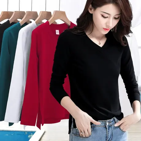 纯色v领开叉上衣女中袖五分袖宽松女t恤轻熟不规则体恤设计感小众图片