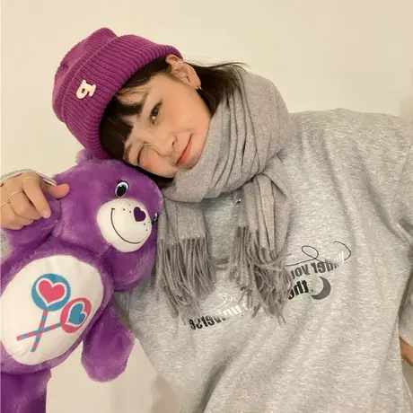 红续简约字母灰色圆领薄款卫衣女学院风百搭学生2023新款上衣春秋图片