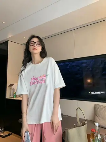 oversize宽松重磅仿棉短袖T恤女夏季新款潮流美式高级感印花上衣图片