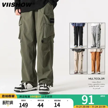 VIISHOW春秋新款复古多口袋工装裤男潮牌宽松伞兵拖地休闲长裤子商品大图