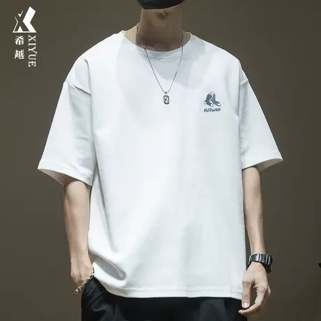 希越300g重磅水洗简约半截袖t恤男短袖2024夏季新款大码休闲体恤商品大图
