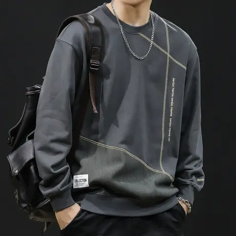 撞色拼接重磅卫衣男春秋款圆领潮牌衣服2024新款春季长袖大码男款商品大图