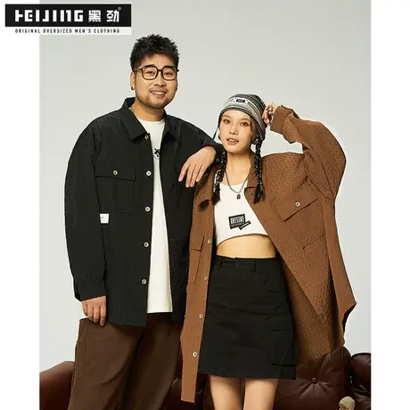 黑劲大码衬衫外套男春季休闲胖子宽松加肥加大工装口袋肥佬夹克潮商品大图