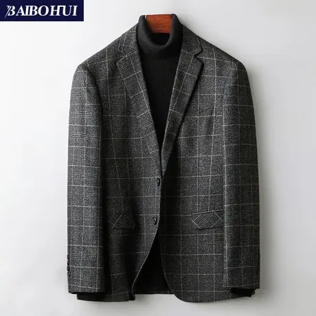 秋季新款复古格子西服上衣男修身韩版潮流时尚休闲小西装男士外套图片