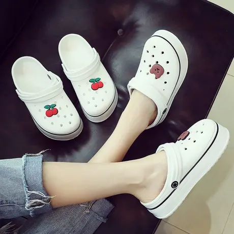 2024年夏季新款大幂幂同款洞洞拖鞋ins潮沙滩防滑厚底增高拖鞋女商品大图