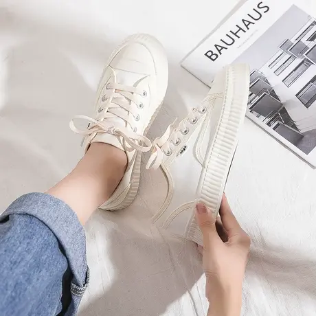 帆布鞋女夏季薄款2021年新款ulzzang百搭学生白色平底低帮板鞋潮商品大图