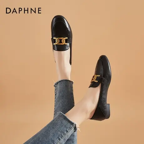 达芙妮平底单鞋女圆头2021新款马衔扣乐福鞋女英伦风小皮鞋一脚蹬图片