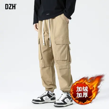 男士卡其色工装裤子男冬季加绒加厚男裤秋冬款2023新款冲锋裤男款商品大图