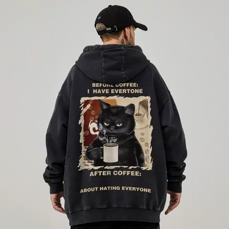 美式复古嘻哈大码卫衣男装纯棉重磅做旧高街外套加绒加厚秋冬男款商品大图