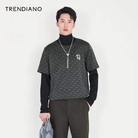 TRENDIANO官方男装秋季新款纯棉字母印花短袖圆领T恤男士上衣商品大图