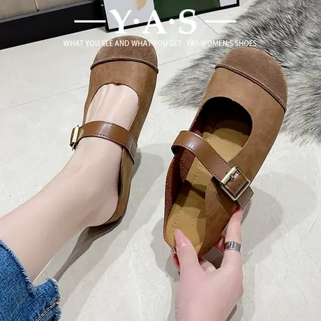 法式复古勃肯包头半拖鞋女平底外穿博肯鞋2024新款软底玛丽珍单鞋商品大图