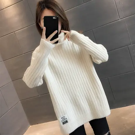 2024秋冬新款百搭高领毛衣女套头加厚保暖软糯系内搭中长款针织衫商品大图