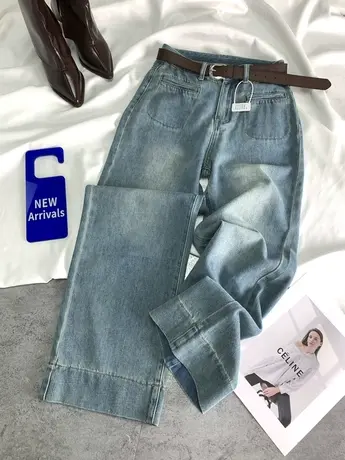 韩版九分高腰牛仔裤女2024春季新款时尚百搭阔腿裤宽松显瘦直筒裤图片