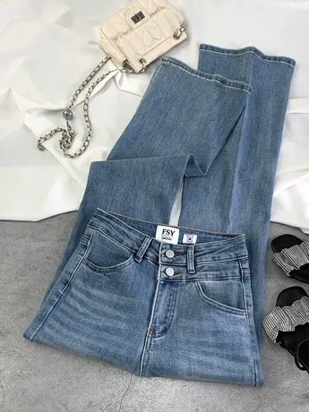 东大门水洗两粒扣喇叭裤2024春季新款显瘦百搭高腰裤四面弹微辣裤图片