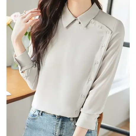 韩潮袭人设计感小众不对称衬衣宽松休闲POLO长袖衬衫图片