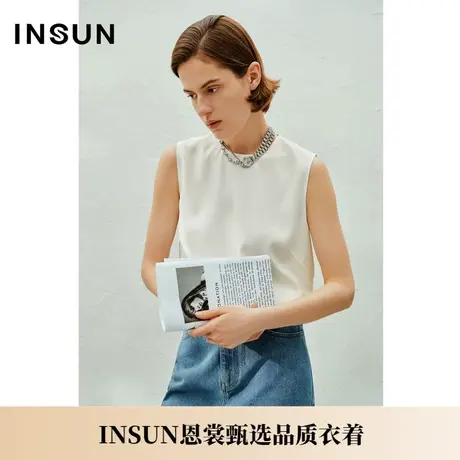INSUN恩裳夏季白色无袖三醋酸不易皱衬衫商品大图