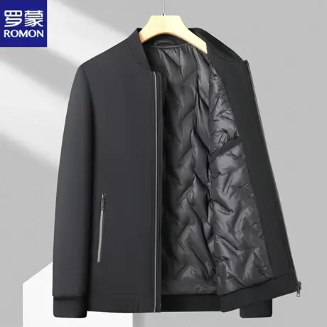 罗蒙棒球领羽绒服男士短款秋冬季轻薄保暖白鸭绒商务夹克休闲外套图片