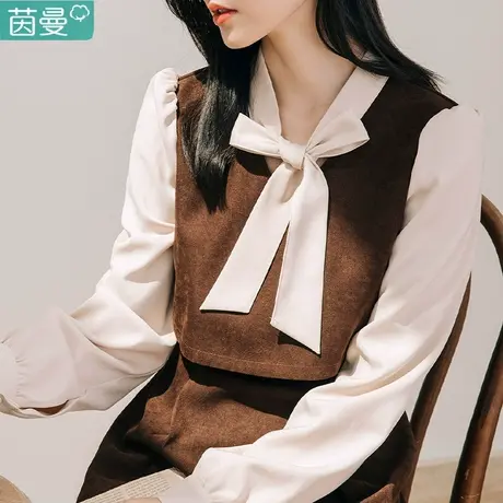 茵曼官方旗舰店长袖衬衫连衣裙春季女装2024年新款法式桔梗长裙子图片
