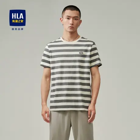 HLA/海澜之家纯棉短袖T恤2023春夏新款透气条纹休闲短袖上衣男图片