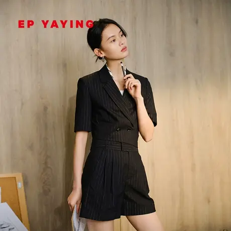 EP YAYING雅莹外套 设计感条纹短袖西装女 2023新款1132A商品大图