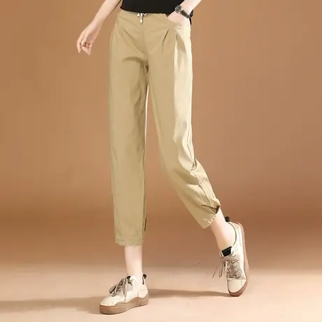 韩潮袭人松紧腰纯色百搭休闲九分裤女2023夏新款宽松显瘦哈伦裤薄图片