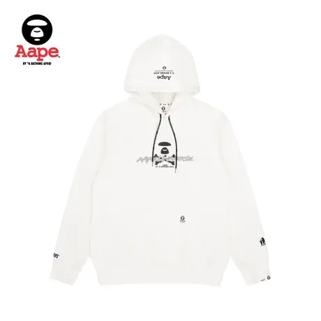 Aape旗舰店男装秋冬涂鸦字母猿颜印花纯色连帽加绒卫衣3817XXH商品大图
