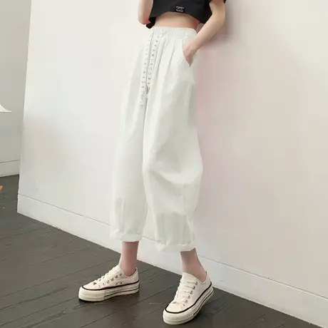 休闲灯笼裤白色夏季薄款2023新款女八分小个子高腰哈伦萝卜裤显瘦图片