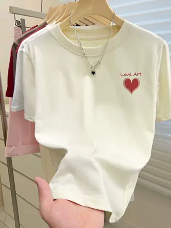 情侣装仿棉短袖t恤女2023新款夏季小众设计感正肩洋气减龄上衣服图片