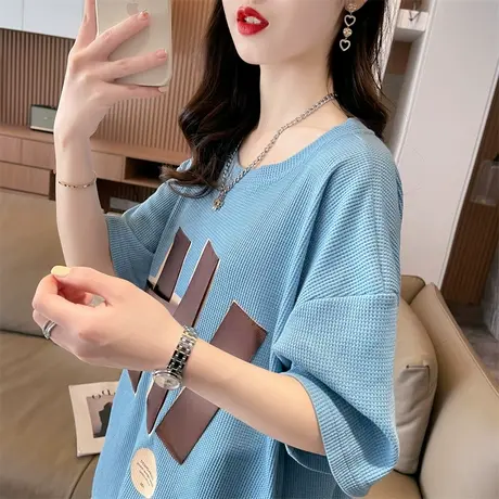 小众设计感短袖t恤女夏装韩版宽松大码中长款小个子百搭学生上衣图片