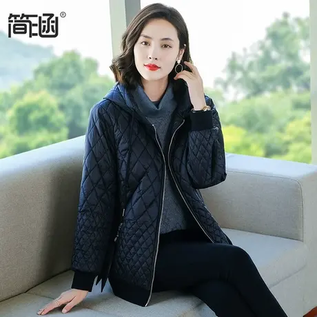 简涵高端大码女装2021秋冬新款连帽保暖薄款休闲时尚外套棉衣棉服图片