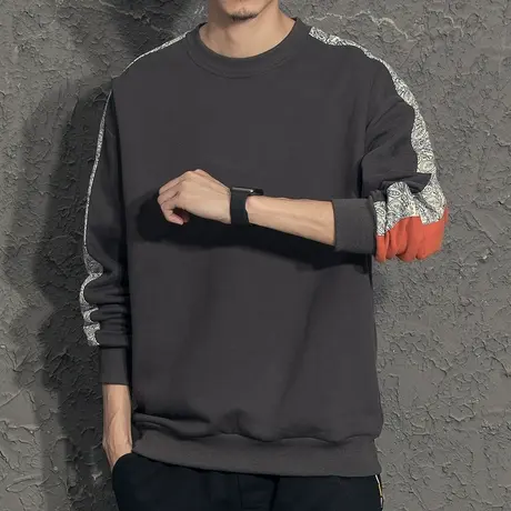 奕飏撞色拼接腰果花日系复古男士卫衣秋冬款ins潮流秋季百搭上衣商品大图