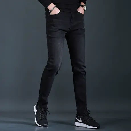 加绒黑色牛仔裤男款秋冬款修身小脚2023新款弹力休闲男士裤子冬季商品大图