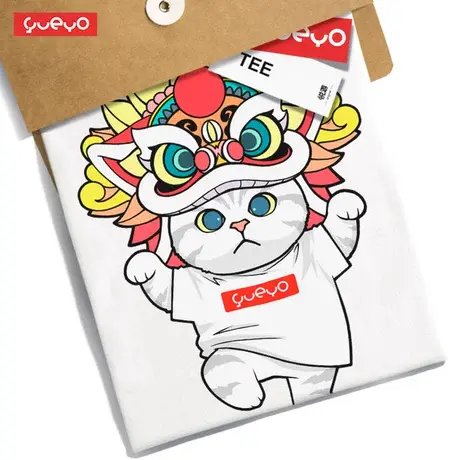 悦游 舞狮 短袖男中国风国潮T恤潮男士男装夏季半袖2020年新款t桖商品大图